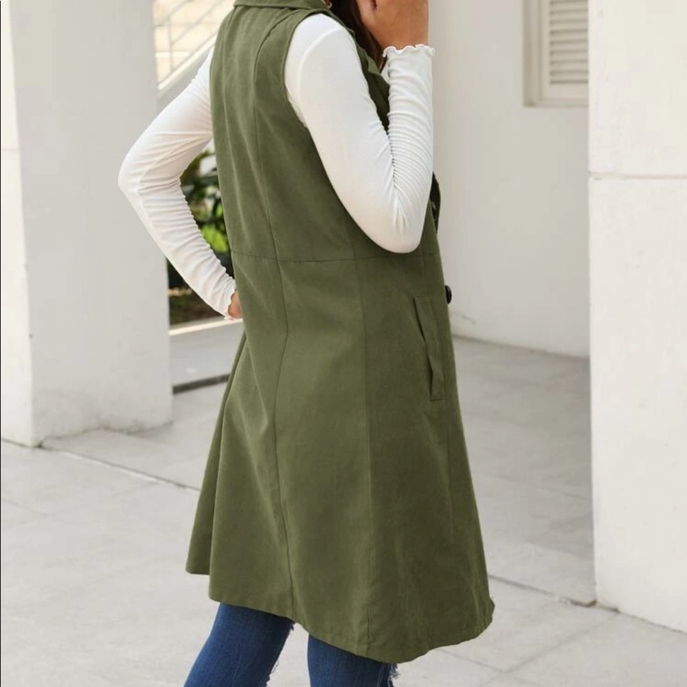 Vest Double Breasted Trench Coat Jacket black - Picture 6 of 8